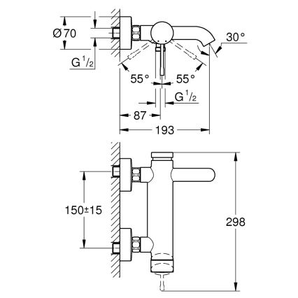 GROHE 33624DL1 - Μίκτης μπανιέρας ESSENCE 193 mm, βουρτσισμένη επιφάνεια σε χαλκό