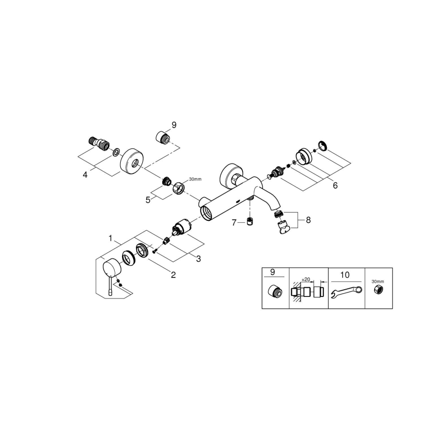 GROHE 33624GN1 - Μπαταρία μπανιέρας ESSENCE 193 mm σε σατινέ χρυσό