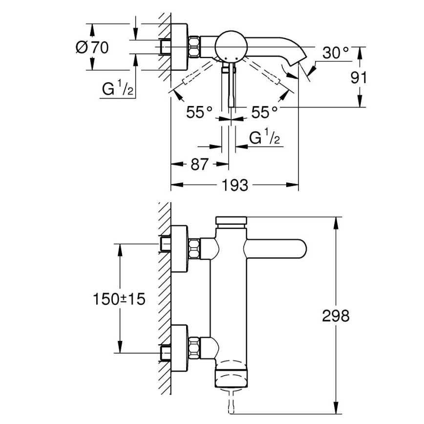 GROHE 33624GN1 - Μπαταρία μπανιέρας ESSENCE 193 mm σε σατινέ χρυσό