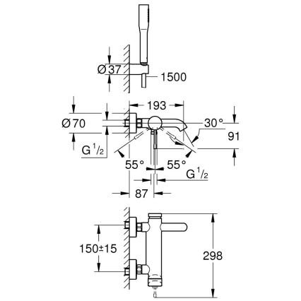 GROHE 33628001 - Σετ μπανιέρας με μπαταρία ESSENCE DN 15 σε γυαλιστερό χρώμιο