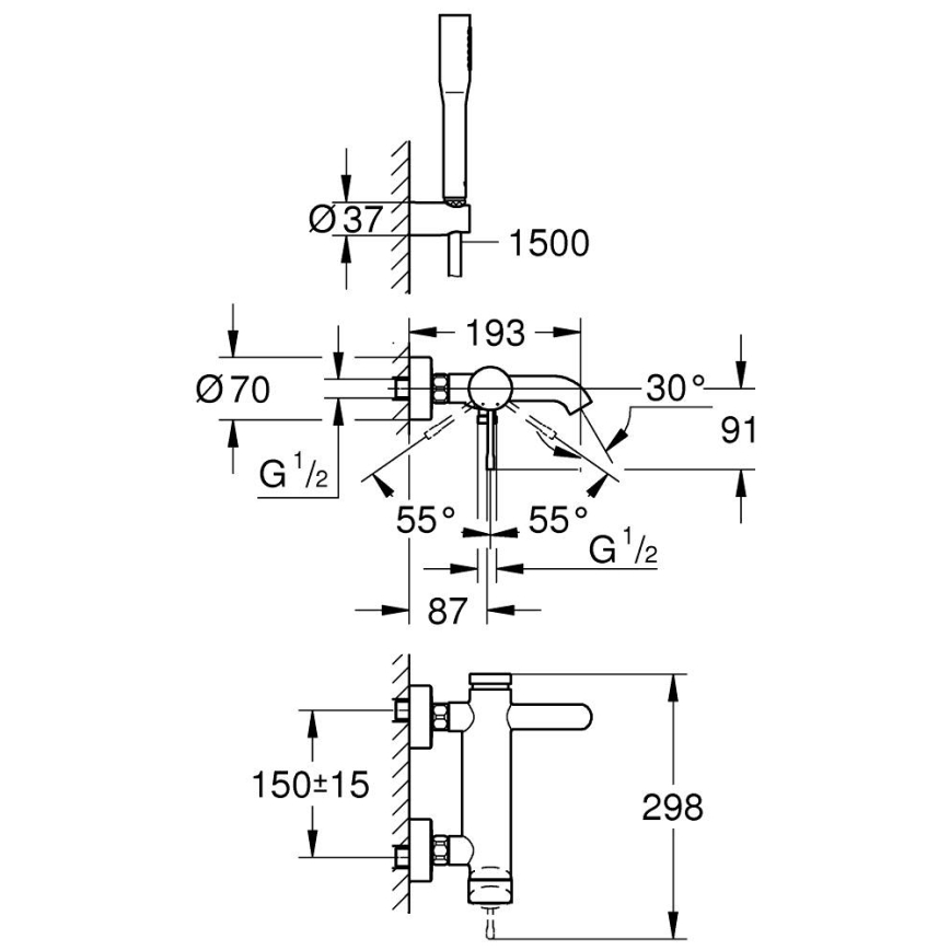 GROHE 33628001 - Σετ μπανιέρας με μπαταρία ESSENCE DN 15 σε γυαλιστερό χρώμιο