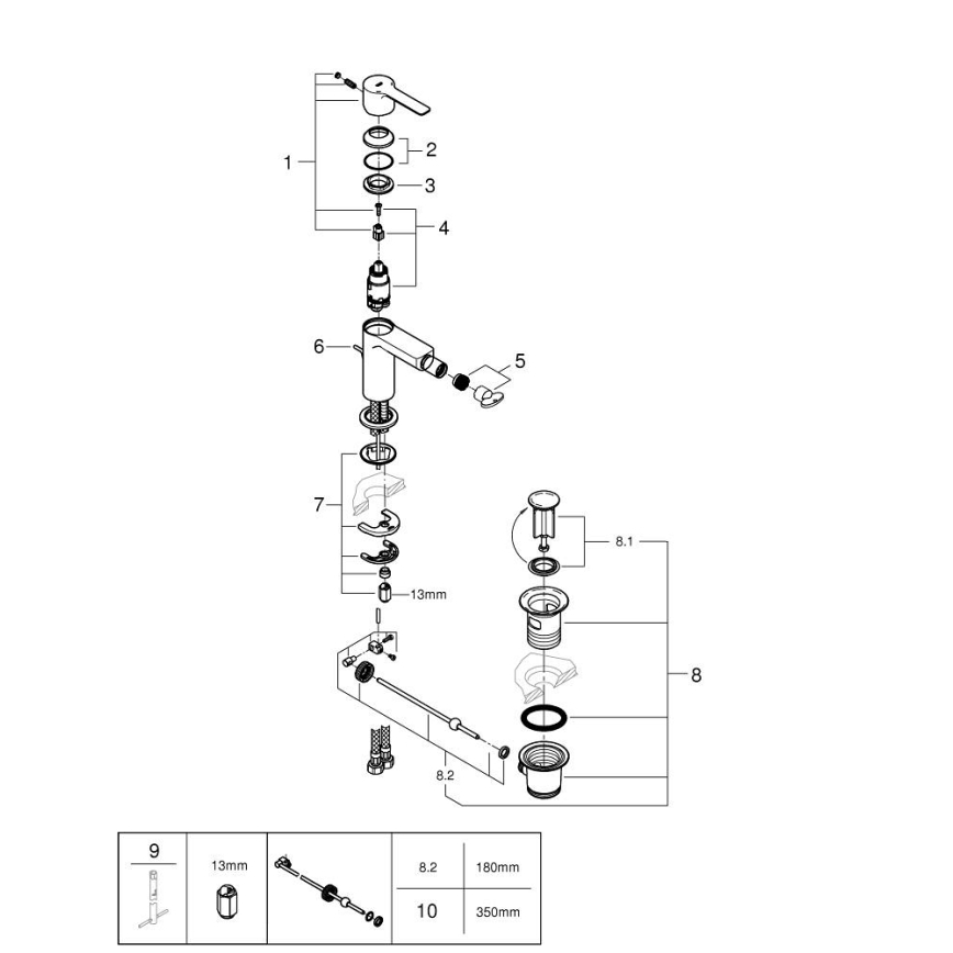 GROHE 33848AL1 - Μπαταρία μπιντέ LINEARE μέγεθος S γραφίτης