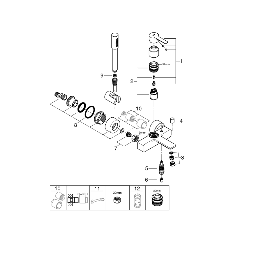 GROHE 33850001 - Μπαταρία μπανιέρας LINEARE DN 15 γυαλιστερό χρώμιο