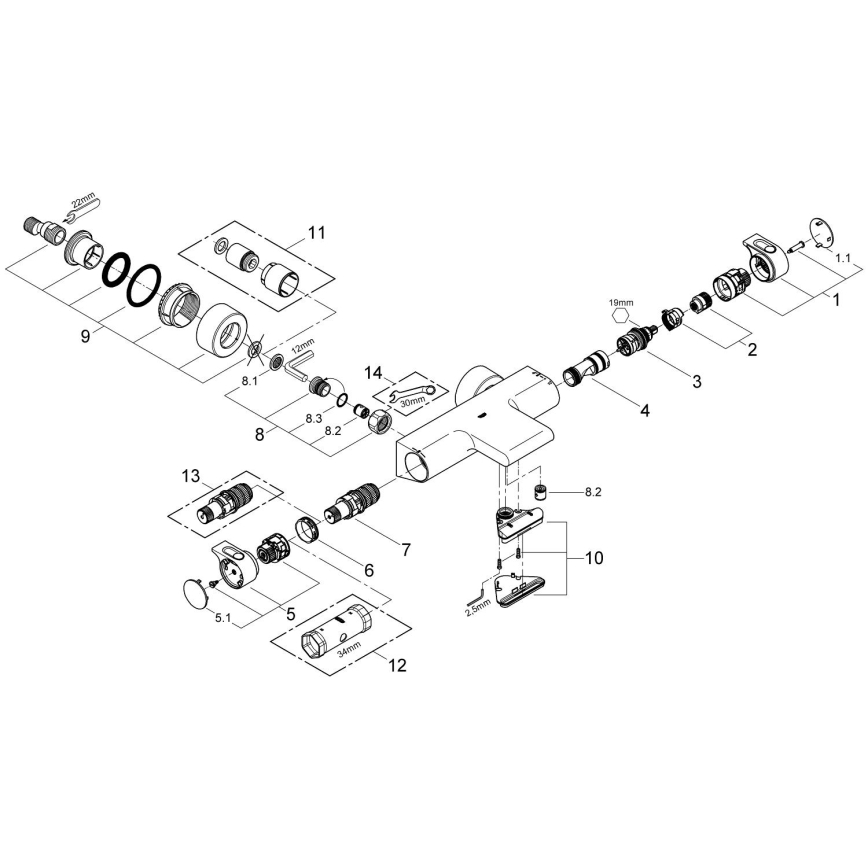 GROHE 34174001 - Θερμοστατικός μίκτης μπανιέρας GROHTHERM 2000 172 mm, γυαλιστερό χρώμιο