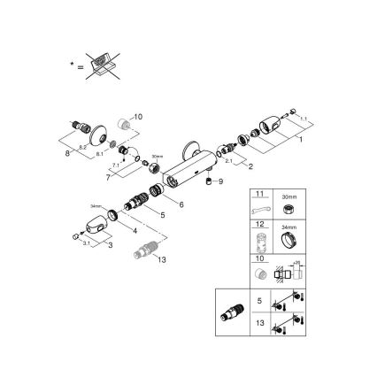 GROHE 34550000 - Θερμοστατική μπαταρία ντους GROHTHERM 1000 DN 15, χρωμέ