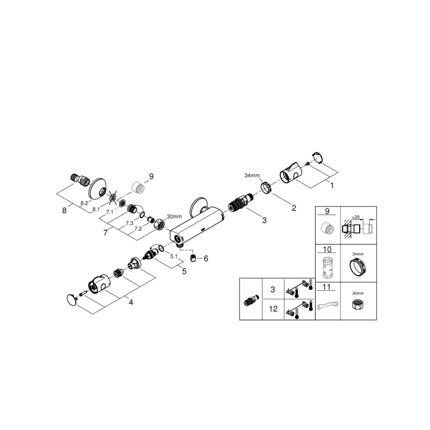 GROHE 34558000 - Θερμοστατική μπαταρία ντους GROHTHERM 800 DN 15 γυαλιστερό χρώμιο