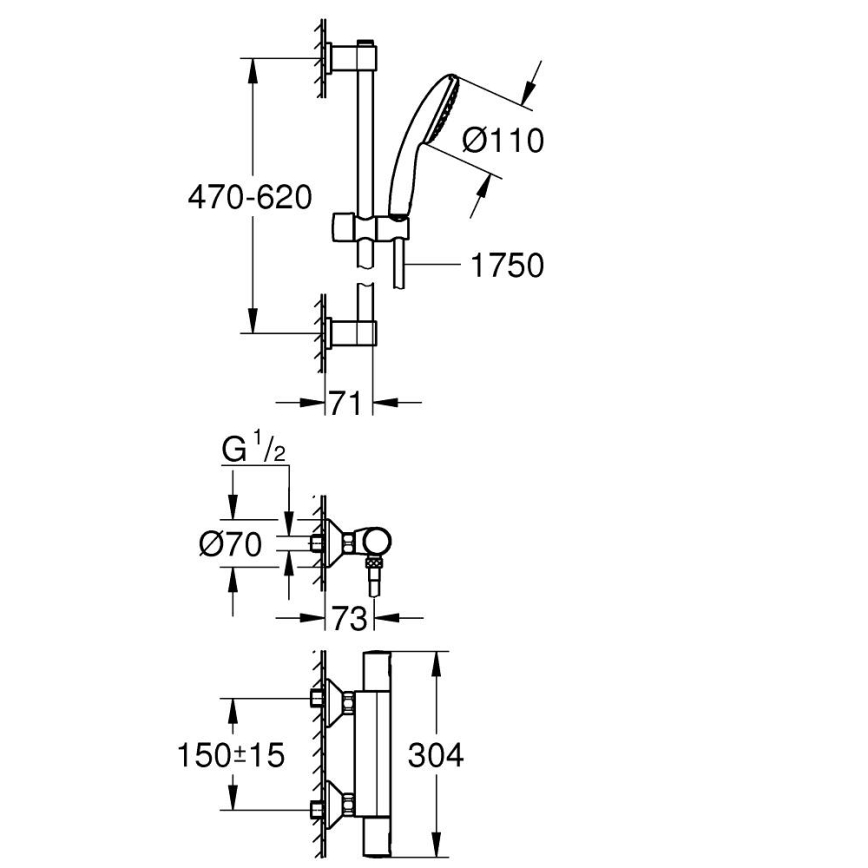 GROHE 345972431 - Σετ ντους με θερμοστατικό αναμικτήρα PRECISION START 12” 60