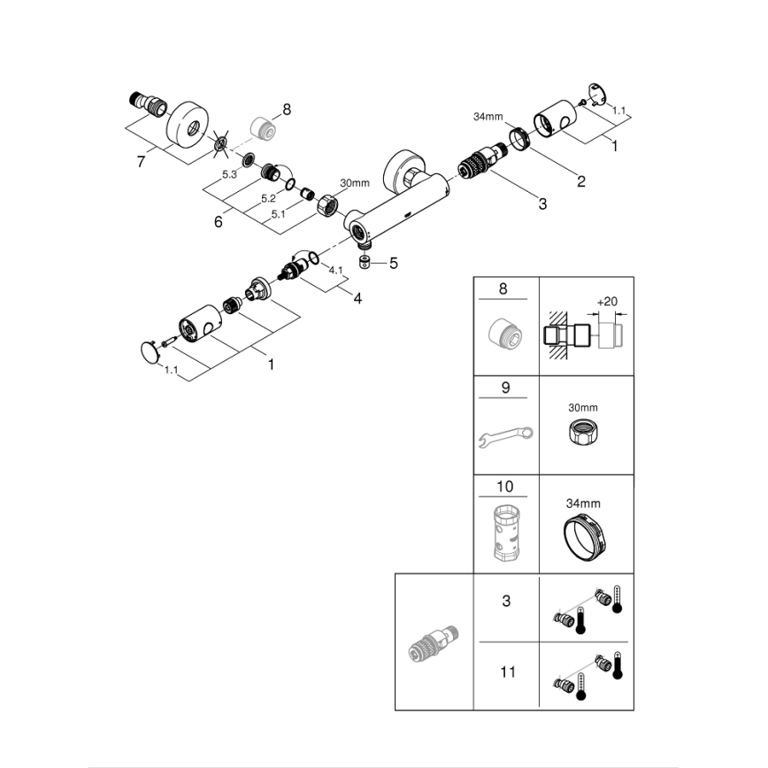 GROHE 34773000 - Θερμοστατική μπαταρία ντους PRECISION GET DN 15, γυαλιστερό χρώμιο