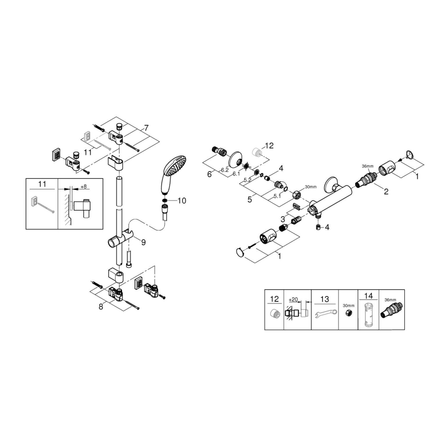 GROHE 34800001 - Σετ ντους με θερμοστατική μπαταρία PRECISION FLOW 600 mm γυαλιστερό χρώμιο