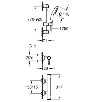GROHE 34805001 - Σετ ντους με θερμοστατική μπαταρία PRECISION FLOW DN 15 γυαλισμένο χρώμιο