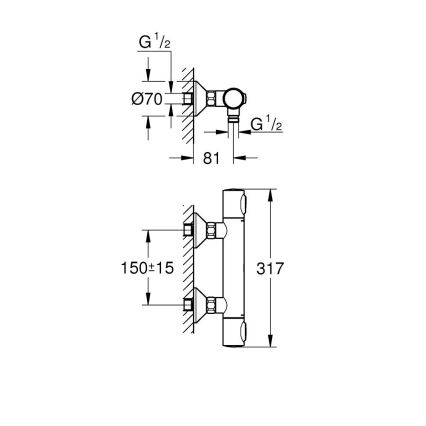 GROHE 34840000 - Θερμοστατική μπαταρία ντους PRECISION DN 15 γυαλιστερό χρώμιο
