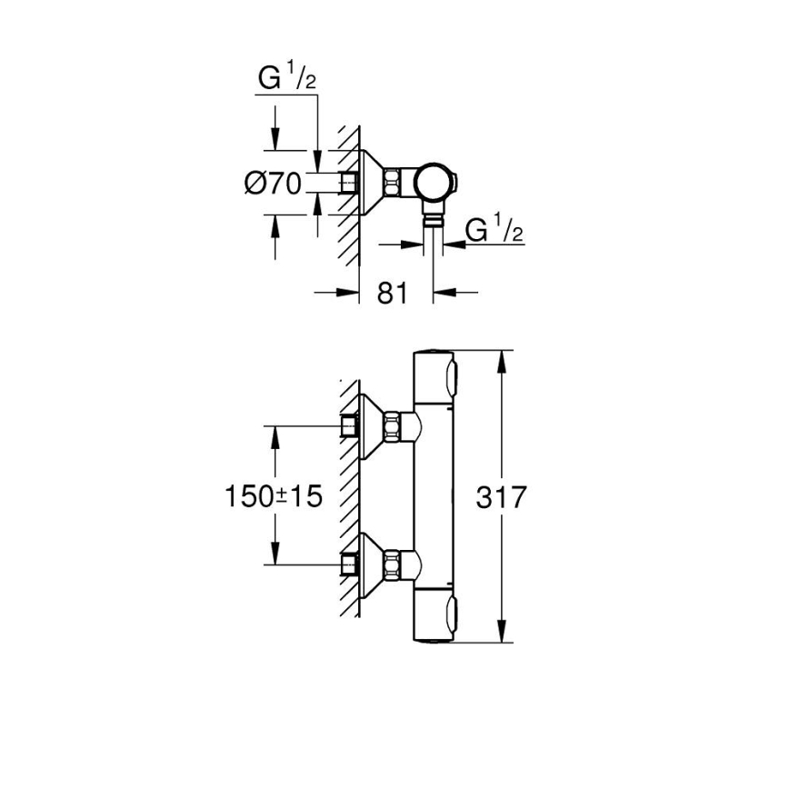 GROHE 34840000 - Θερμοστατική μπαταρία ντους PRECISION DN 15 γυαλιστερό χρώμιο