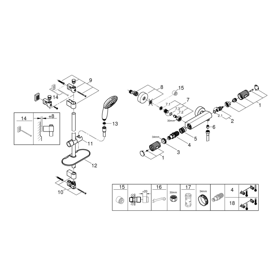 GROHE 34853001 - Σετ ντους με θερμοστατική μπαταρία PRECISION FEEL+ 90 cm, γυαλισμένο χρώμιο