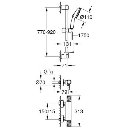 GROHE 34853001-Θερμοστατική μπαταρία ντους PRECISION FEEL + σετ 90 cm χρώμιο