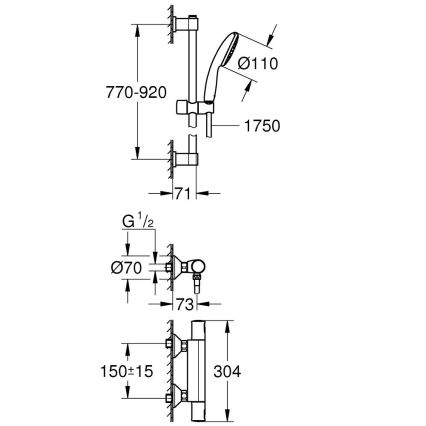 GROHE 34854001 - Σετ ντους με θερμοστατική μπαταρία PRECISION START 900 mm γυαλιστερό χρώμιο