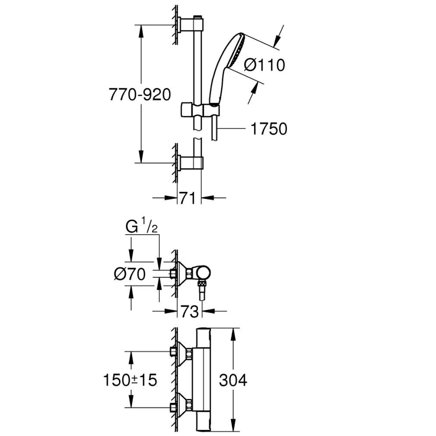 GROHE 34854001 - Σετ ντους με θερμοστατική μπαταρία PRECISION START 900 mm γυαλιστερό χρώμιο