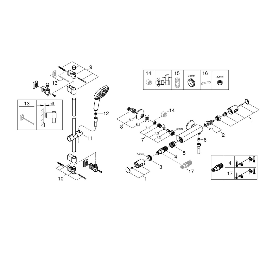 GROHE 34855003 - Σετ ντους με θερμοστατική μπαταρία PRECISION TREND, 150 mm, γυαλιστερό χρώμιο