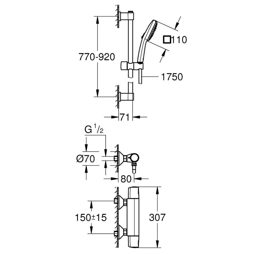 GROHE 34855003 - Σετ ντους με θερμοστατική μπαταρία PRECISION TREND, 150 mm, γυαλιστερό χρώμιο