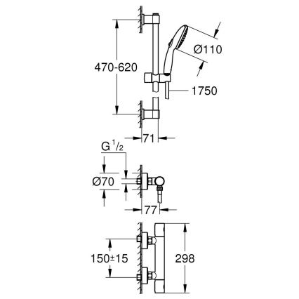 GROHE 34856000 - Σετ ντους με θερμοστατική μπαταρία PRECISION GET 600 mm γυαλισμένο χρώμιο