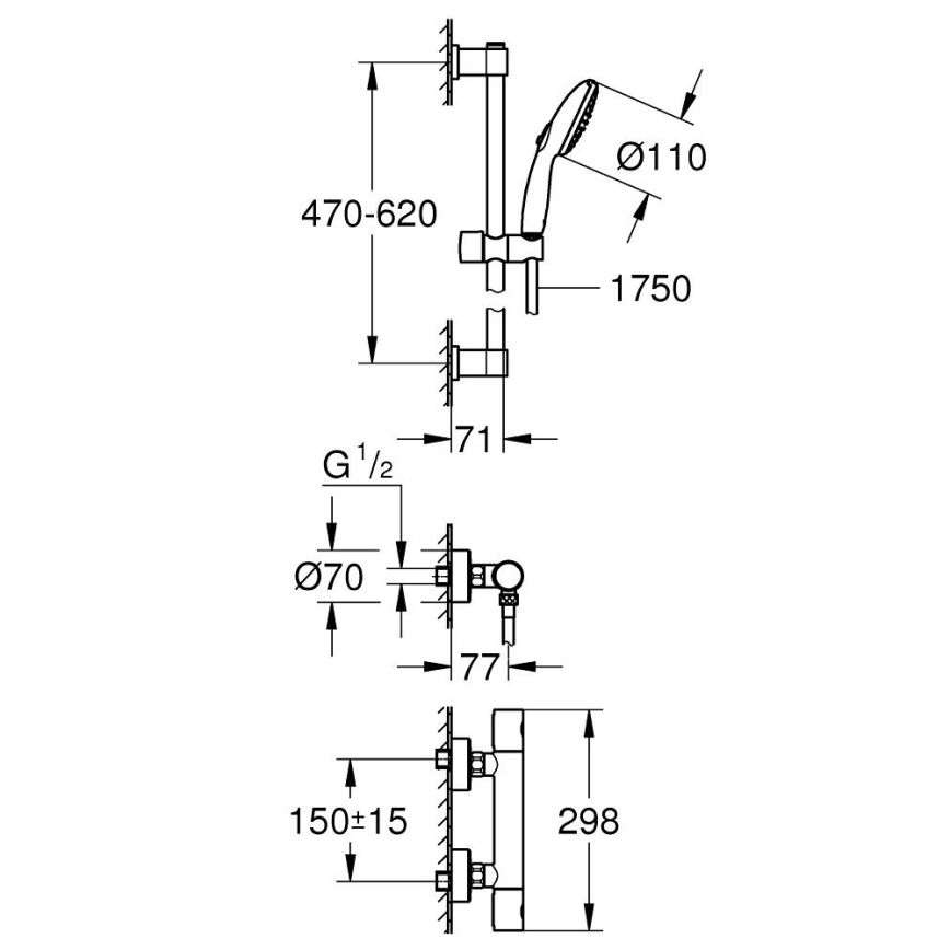GROHE 34856000 - Σετ ντους με θερμοστατική μπαταρία PRECISION GET 600 mm γυαλισμένο χρώμιο