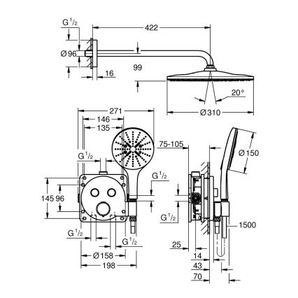GROHE 34877000 - Σύστημα ντους VITALIO RAIN MONO 310 γυαλιστερό χρώμιο