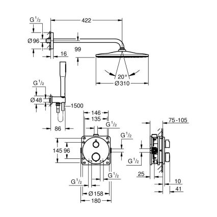 GROHE 34880000 - Εντοιχισμένη σταθερή μπαταρία ντους GROHTHERM SMARTCONTROL χρώμιο