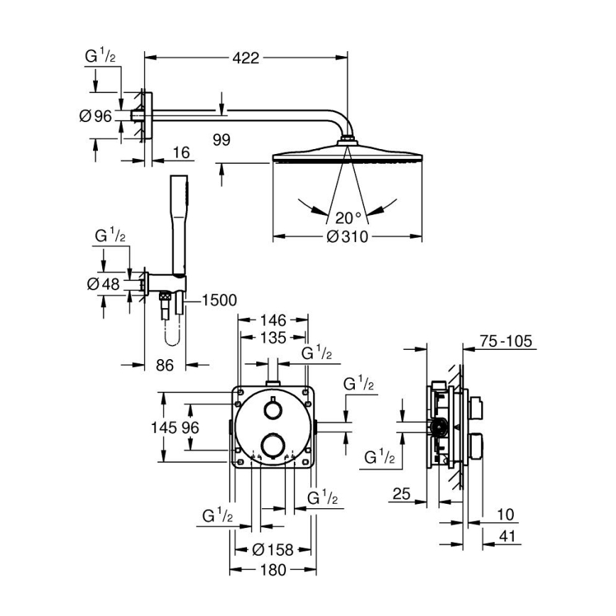 GROHE 34880000 - Εντοιχισμένη σταθερή μπαταρία ντους GROHTHERM SMARTCONTROL χρώμιο