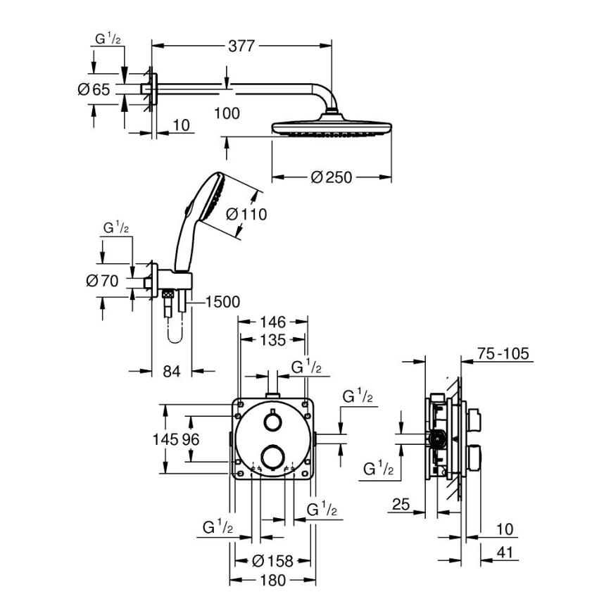 GROHE 34883000 - Σύστημα ντους PRECISION VITALIO START 250 γυαλιστερό χρώμιο