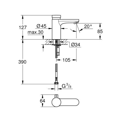 GROHE 36317000 - Μίκτης νιπτήρα με αυτόματο κλείσιμο EUROSMART COSMOPOLITAN T χρωμέ