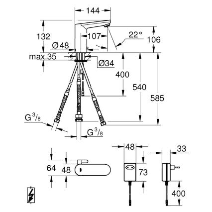 GROHE 36324001 - Υπέρυθρη ηλεκτρική μπαταρία νιπτήρα EUROSMART COSMOPOLITAN E χρωμέ