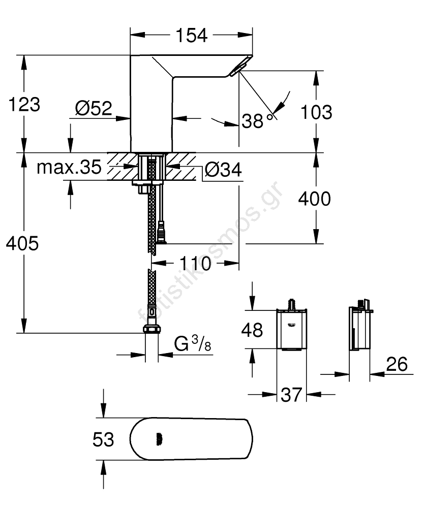 GROHE 36452000 - Υπέρυθρη ηλεκτρονική μπαταρία νιπτήρα BAU COSMOPOLITAN ...