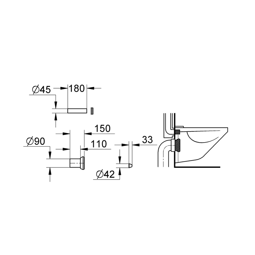 GROHE 37311K00 - Σετ παροχής και αποχέτευσης για WC, 150 mm, μαύρο