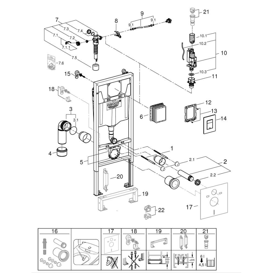 GROHE 38811KF0 - Σετ 3 σε 1 WC SOLIDO 1,13 m μαύρο
