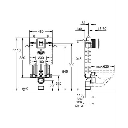 GROHE 38825000 - Μονάδα εντοιχισμού UNISET 830 × 480 × 130 mm, σε λευκό EPS