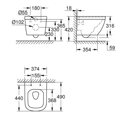 GROHE 39206000 - Επιτοίχια λεκάνη WC EURO CERAMIC 49 εκ., κεραμική/λευκή
