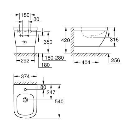 GROHE 39208000 - Επιτοίχιο μπιντέ EURO CERAMIC 540 × 375 mm κεραμικό/λευκό