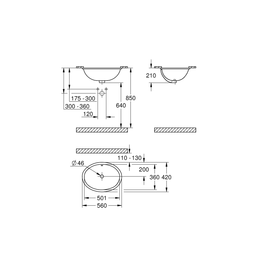 GROHE 39423000 - Εντοιχιζόμενος νιπτήρας BAU CERAMIC 560 × 420 mm κεραμικό/λευκό