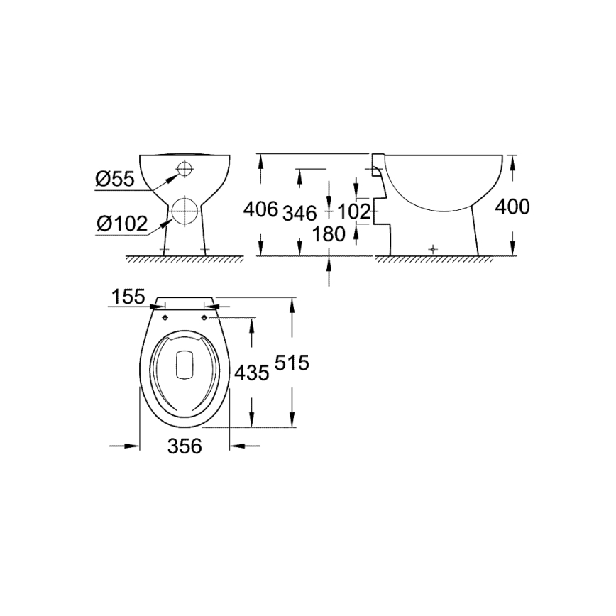 GROHE 39430000 - Επιδαπέδιο WC BAU CERAMIC 515 x 356 x 406 mm κεραμικό/λευκό
