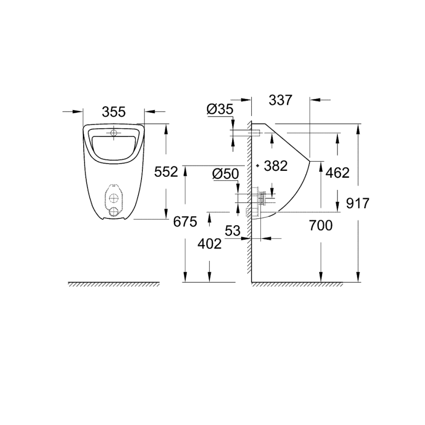 GROHE 39438000 - Ουρητήριο BAU CERAMIC 337 × 355 × 552 mm κεραμικό/λευκό