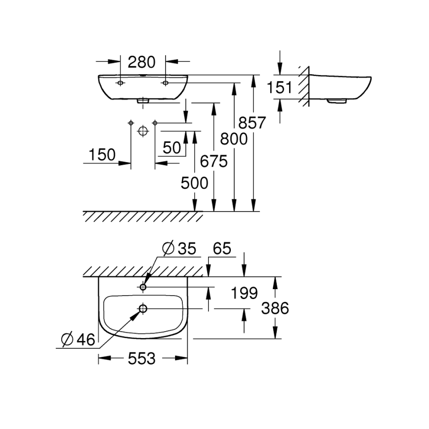 GROHE 39440000 - Νιπτήρας BAU CERAMIC 553 × 386 mm κεραμικός/λευκός