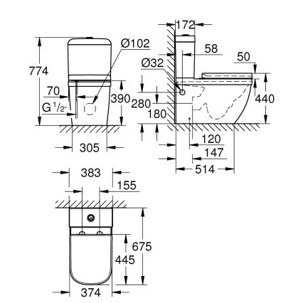 GROHE 39462000 - Σετ WC EURO CERAMIC 67,5 x 37,4 x 77,4 cm κεραμικό/λευκό