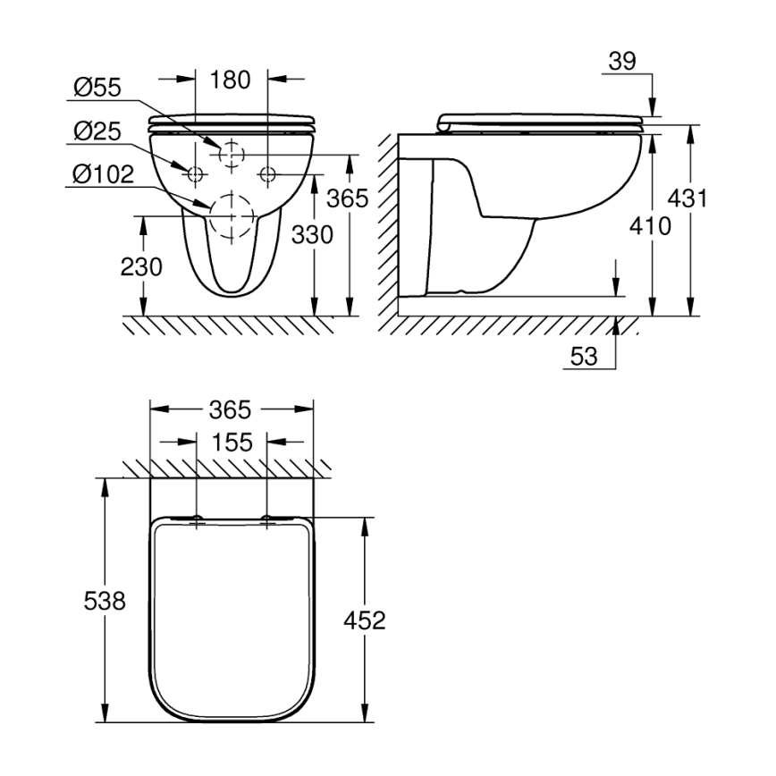GROHE 39815000 - Κρεμαστή λεκάνη START EDGE 53,8 x 36,5 cm σε ανθεκτικό λευκό