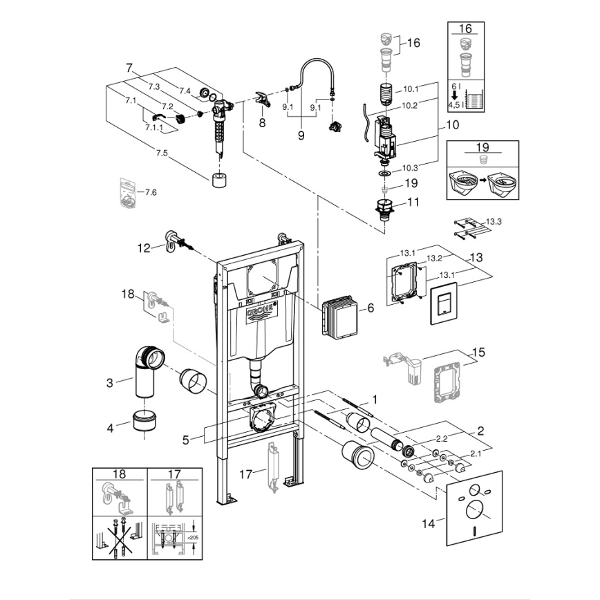 GROHE 39930000 - Σετ 4 σε 1 για WC SOLIDO 1,13 m γυαλιστερό χρώμιο