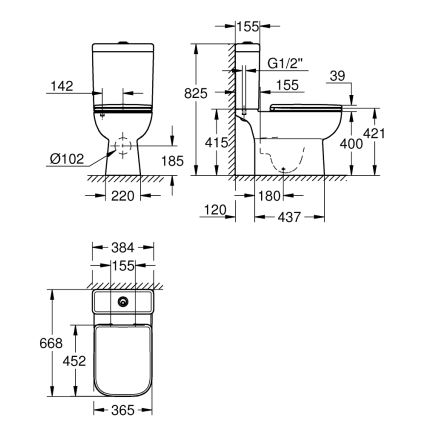 GROHE 39951000 - Συνδυαστικό WC START EDGE 384 × 668 mm κεραμική/λευκή