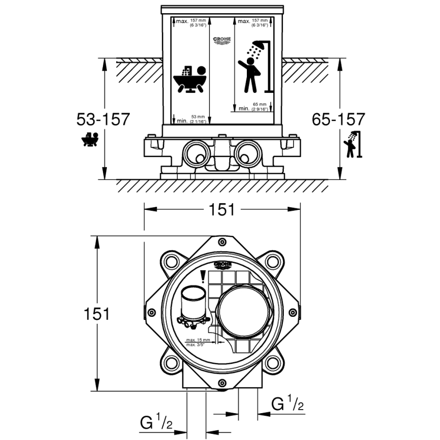 GROHE 45984001 - Σετ εντοιχισμού DN 15, ορείχαλκος