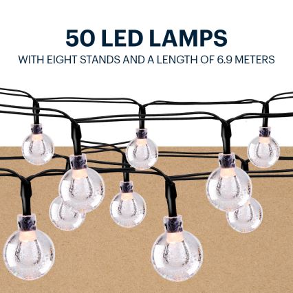 Grundig - LED Ηλιακή γιρλάντα 50xLED/8 λειτουργίες 6,9μ ζεστό λευκό 600 mAh