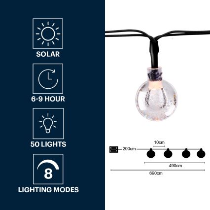 Grundig - LED Ηλιακή γιρλάντα 50xLED/8 λειτουργίες 6,9μ ζεστό λευκό 600 mAh