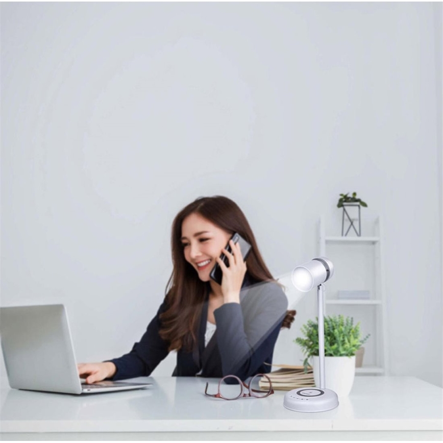 Grundig - LED επιτραπέζιο φωτιστικό με ασύρματη φόρτιση και ηχείο 3σε1 LED/15W/5V