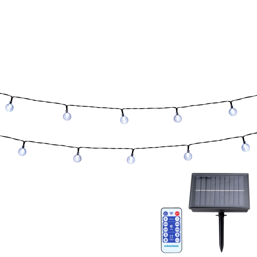 Grundig - Ρυθμιζόμενη LED ηλιακή γιρλάντα 50xLED/8 λειτουργίες 9,35m ζεστό λευκό 1200 mAh IP44 + τηλεχειριστήριο