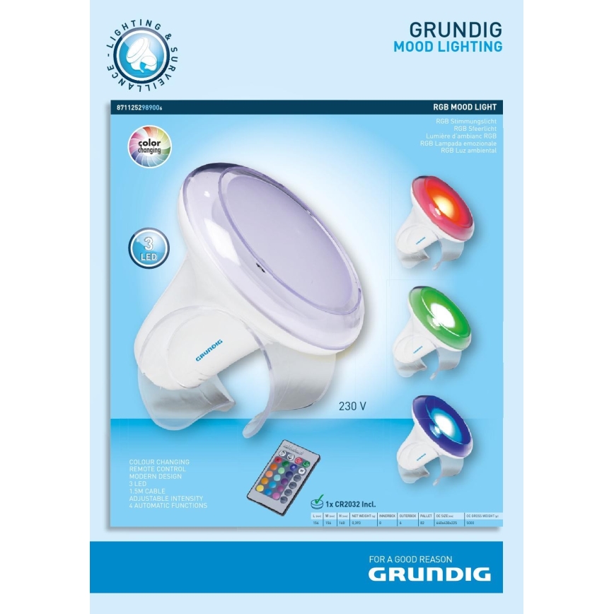 Grundig - LED RGB Dimmable επιτραπέζια λάμπα LED/1W/230V + τηλεχειριστήριο